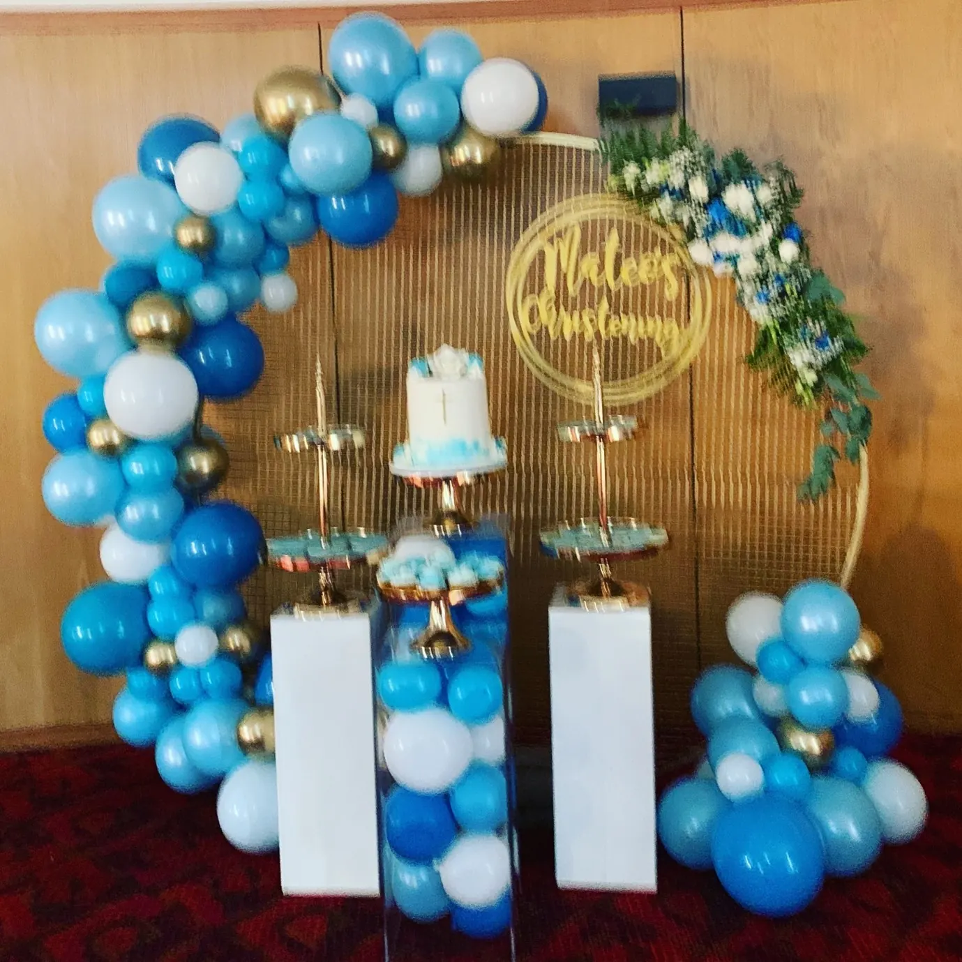 Blues Balloon Backdrop for Christening backdrop