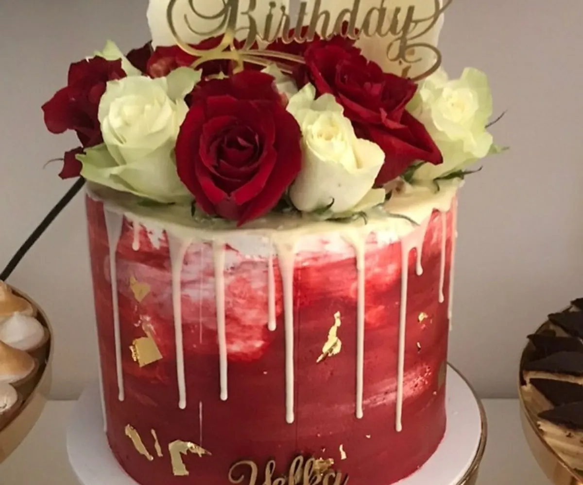 Red and gold cake