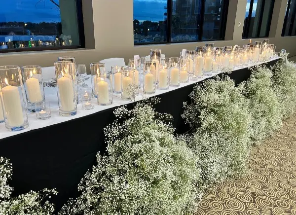 Baby's Breath And Candles Bridal Table for bridal table decor
