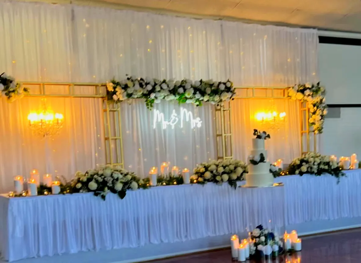Bridal Table Florals for Chandelier backdrop for main table