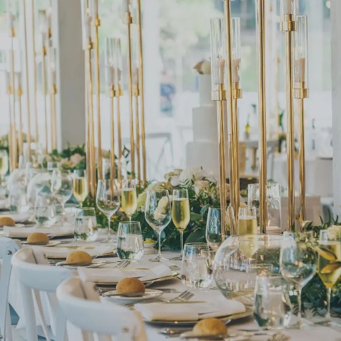 Gold And White Bridal Table for gold candelabras