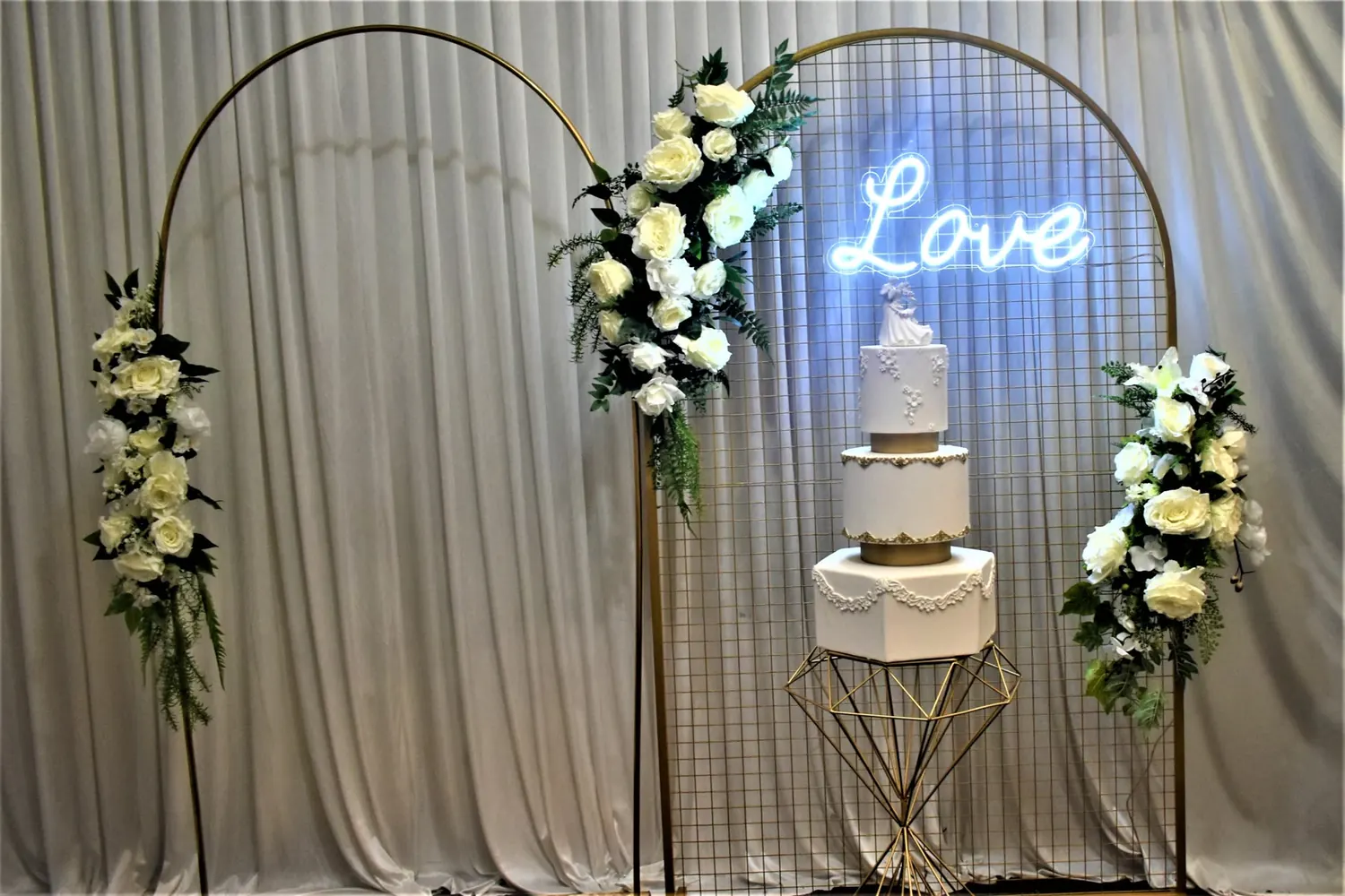Green And White Flowers for gold arch backdrop