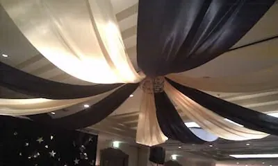 Multi coloured ceiling draping. for Multi coloured ceiling draping.