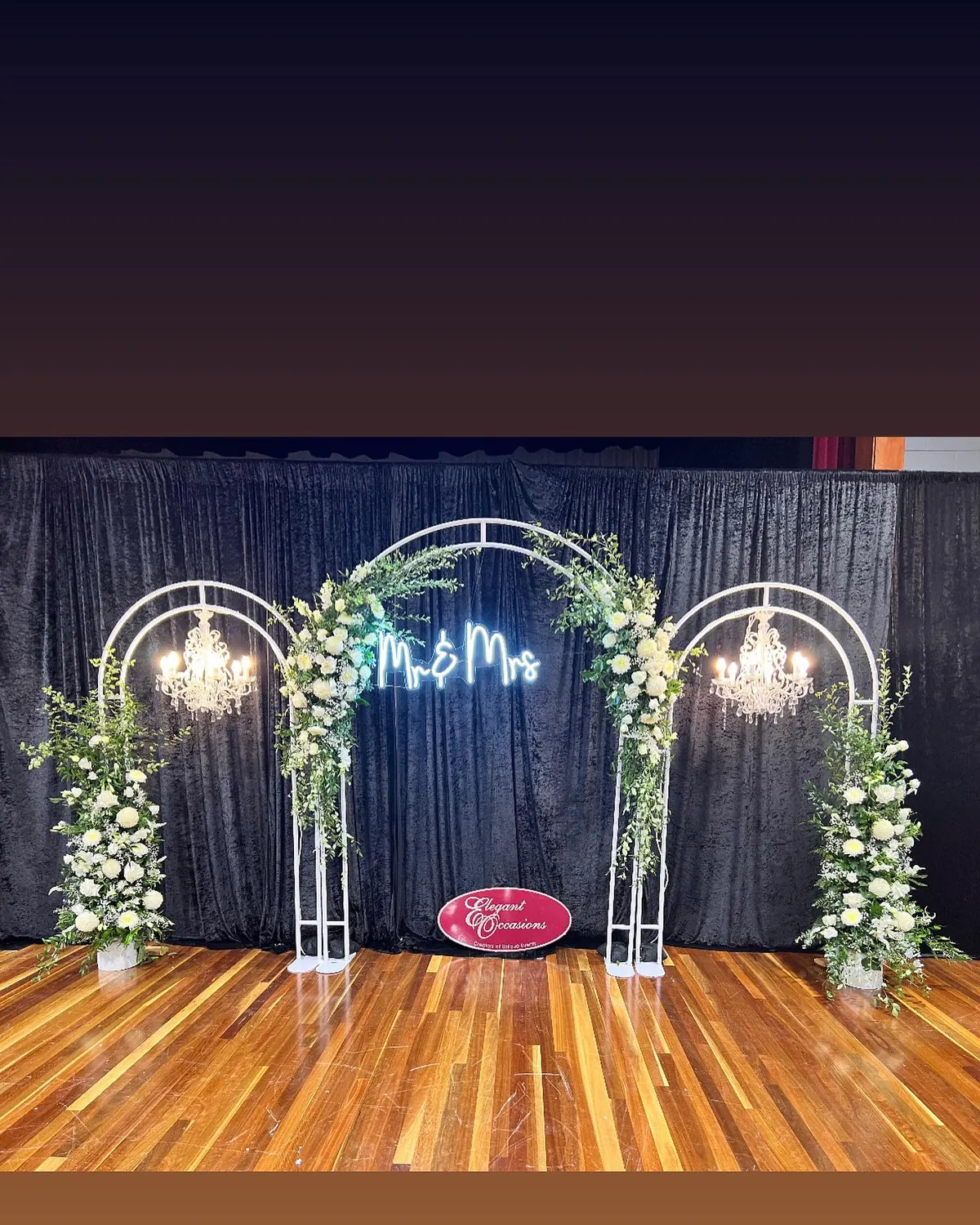Ceremony Backdrop for Chandeliers and flowers