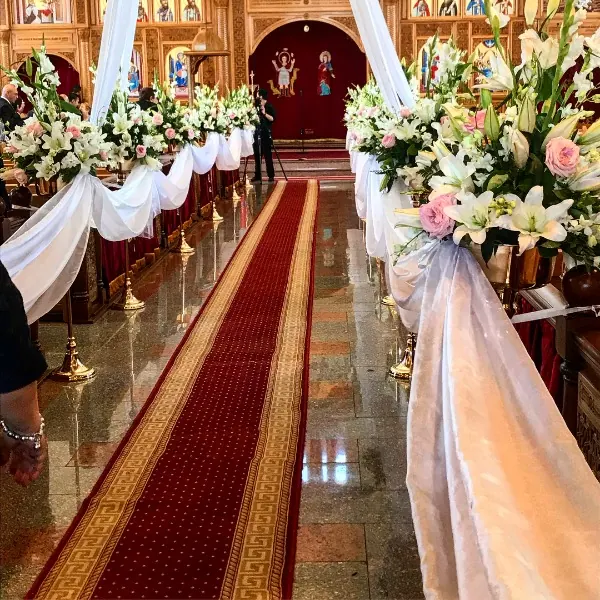 Fresh Flower Aisle Decor for Elegant Church Ceremony