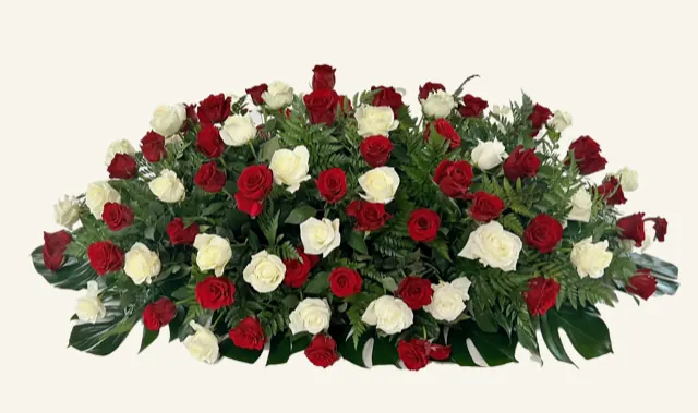 Funeral Casket Flowers for Red and white roses casket sheath