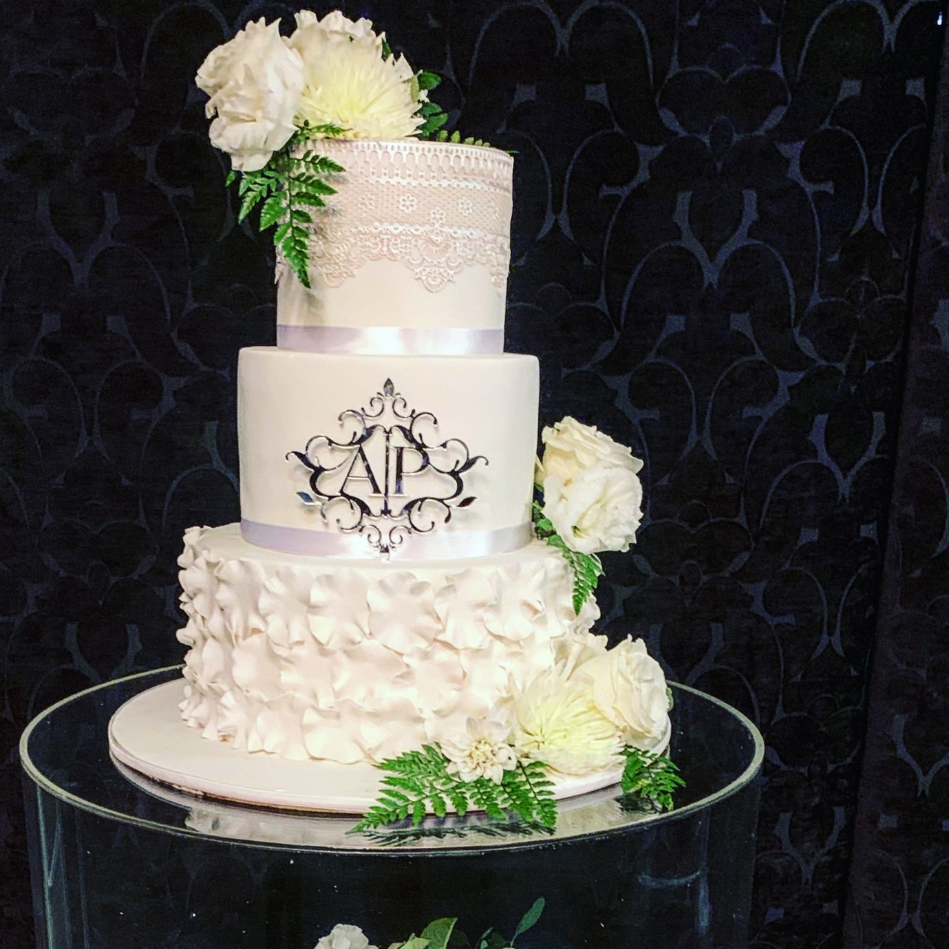 Monograms And Frills for 3 tier frilled cake